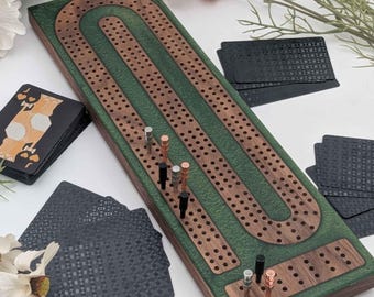 Reverse Pour Sage Green Resin Premium Cribbage Board - Three Lane Cribbage Board