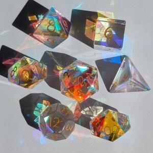 Rainbow Glass Gemstone Dice Set and Metal Dice Storage Tin Combo Set for Dungeons & Dragons image 1