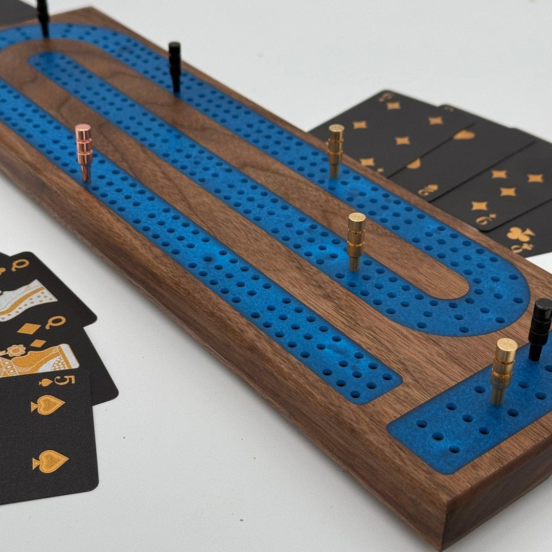 Premium Cribbage Board Cobalt Blue Resin Inlay | Comes With 9 Metal ...