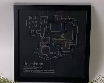 Counter-Strike Cartography - De_Mirage - Framed Etched Glass Wall Decor