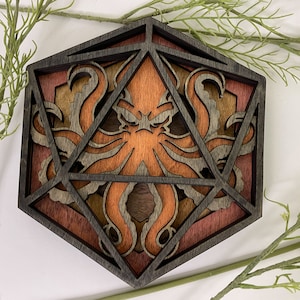 Kraken&#39;s Clutch - D20 Wooden Wall Art for Dungeons and Dragons Enthusiasts