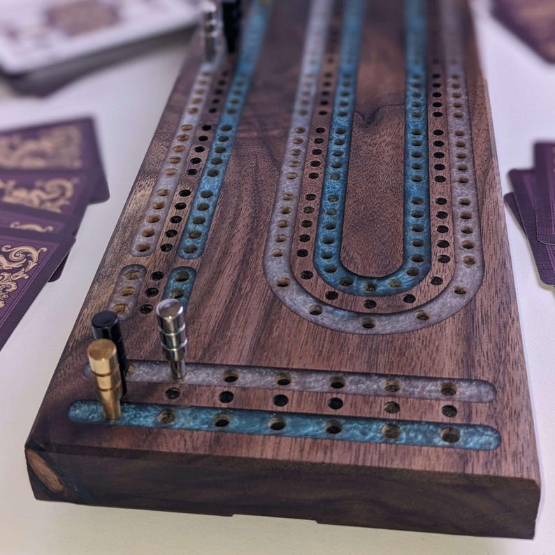 Premium Cribbage Board - Multi Lane Resin Track Inlays - Etsy