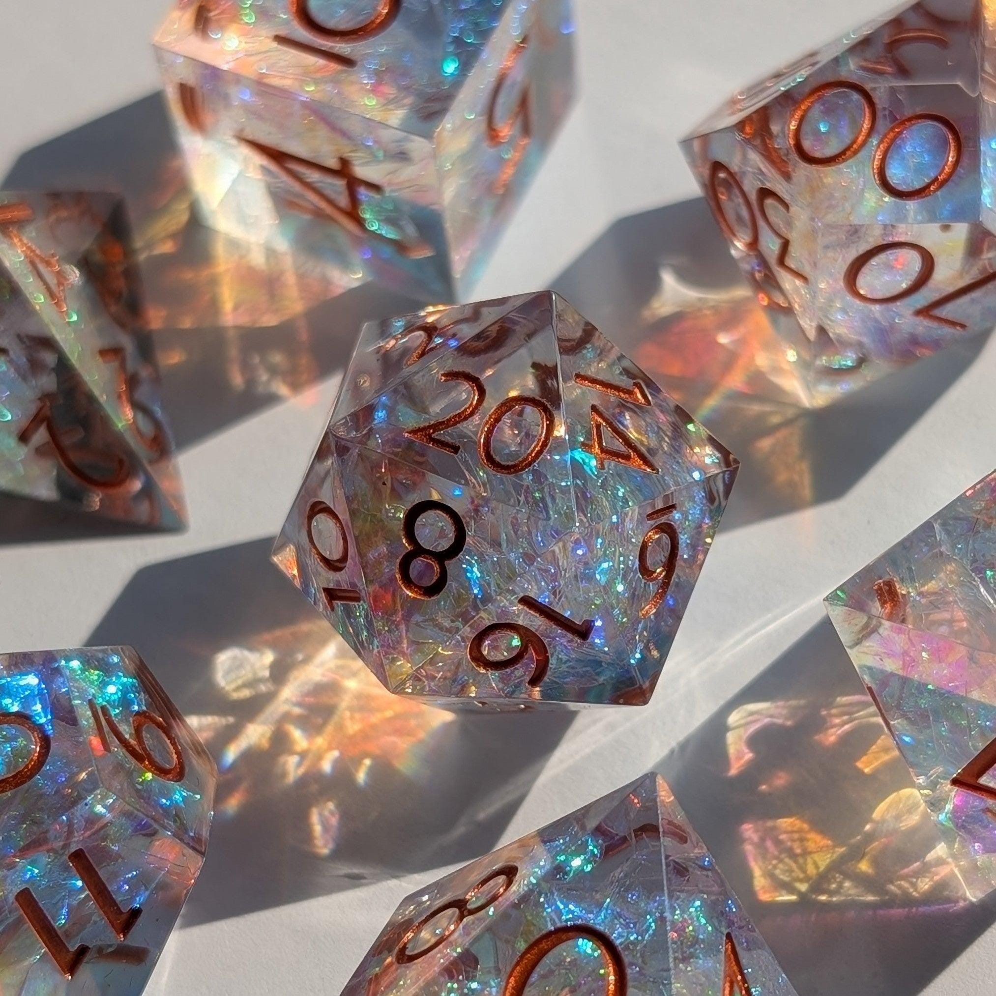 Copperveil Lens 7-Piece Polyhedral Dice Set for Dungeons & Dragons