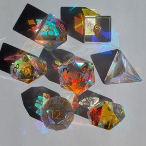 Rainbow Glass Gemstone Dice Set and Metal Dice Storage Tin Combo Set for Dungeons & Dragons image 4