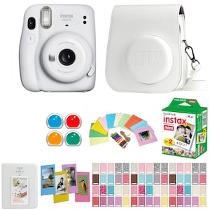 Fujifilm Instax Mini 11 Instant Camera with Personalized Matching Case, 20 Sheets of Film and 80 Piece Design Kit - Ice White