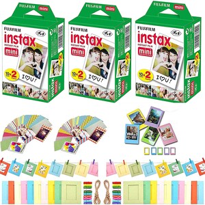 Fujifilm Instax Mini Film 60 Sheets with 65 Piece Design Kit including Stick-on Frames, Hanging Frames and Desk Frames Set