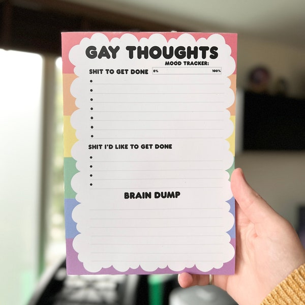 LGBTQIA+ A5 Gay Thoughts Desk Organiser Notepad | A5 Queer Organiser | Coming Out Gift Idea