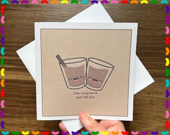 Kawaii Chai Latte Greetings Card | Funny Birthday Card For Partner | Valentines Cards for her, Cards for him | Kawaii cute card