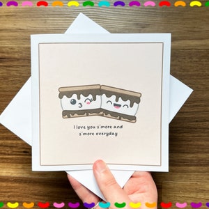 Kawaii S&#39;more Greetings Card | Funny Pun Birthday Card For Partner | Valentines Cards for her, Cards for him | Kawaii cute card