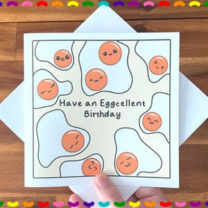 Kawaii Fried Egg -cellent Birthday Greetings Card | Funny Birthday Card | Cards for her, Cards for him | Egg Card | Kawaii cute card