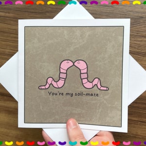Kawaii Grusskarte Wurm Gartenarbeit | Lustige Wortspiel Soil Mate Karte für Partner | Valentinstagskarten für Sie, Karten für Ihn | Kawaii süße Karte