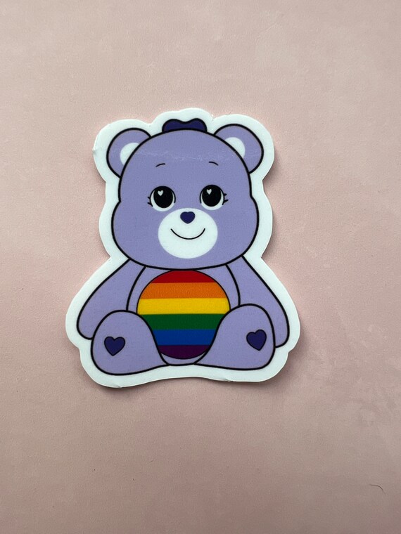 LGBTQ+ Care Bear Holding Pride Flag Sticker | Pride Care Bear Sticker