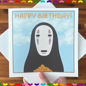 Kein Gesicht Chihiros Geburtstagskarte | Studio Ghibli Anime Grußbild | Kawaii niedlich kein Gesicht Geschenk | Einzigartige Anime Briefpapier