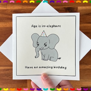 Carte de voeux d'anniversaire d'éléphant kawaii | Carte d'anniversaire drôle de jeu de mots pour partenaire | Cartes de Saint-Valentin pour elle, cartes pour lui | Jolie carte kawaii