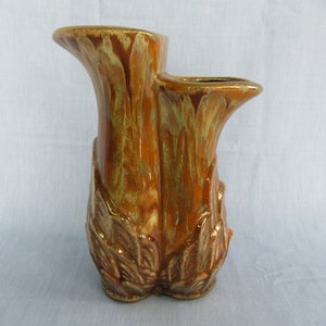 Vintage double vase, brown drip glaze with gold