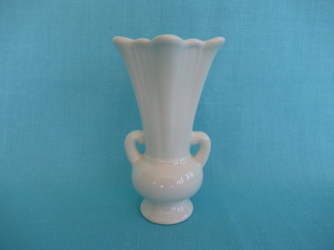 Small Vintage Vase, White With Handles Etsy
