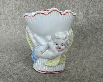 Vintage vase, small, cherub angel