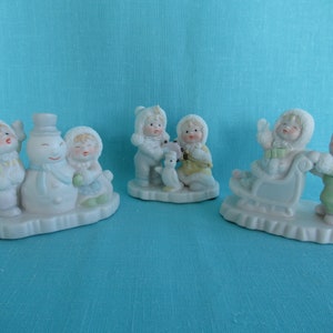 Vintage winter figurines, Children in the Snow, set of 3