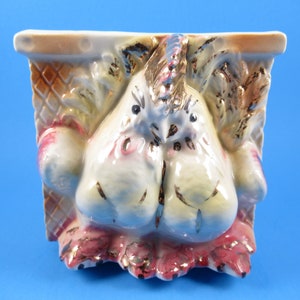 vintage planter, rooster and hen love birds