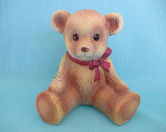 Vintage planter, teddy bear with patch and bow, Holland Floral 1988