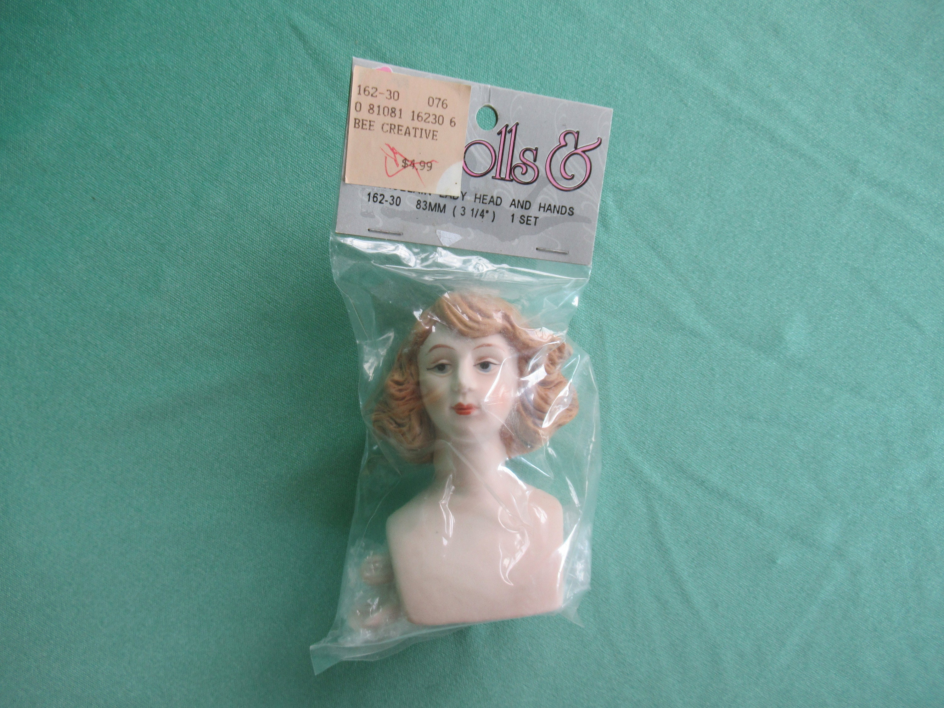 Vintage Porcelain Doll Head and Hands, 1/4 Inch 83mm