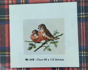 Jean McIntosh M-140 Petit Point Kit, Small Birds perched upon a Branch, Sealed Vintage Embroidery Kit