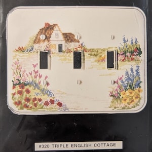 Kit de punto de cruz triple estilo casa de campo inglesa, kit de placa decorativa vintage para interruptor de luz, estilo cottagecore.