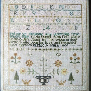 Elizabeth Smith ~ 1806, Pineberry Lane, Counted Cross Stitch Pattern, Reproduction Sampler Chart