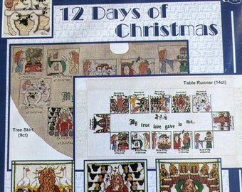 12 Days of Christmas Tree Skirt or Table Runner Cross Stitch Chart, Xs And Ohs, Canadian Designer