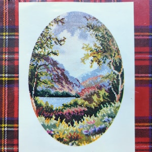 Gráfico de bordado con paisaje de verano, Jean McIntosh Needlework LTD, bordado contado M-135, cosecha 1954, diseñador canadiense
