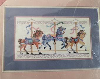 Merry Go Round Horses Counted Cross Stitch Kit, From the Heart, Beginner Embroidery Kit, Antique Carnival Design, Dimensions 1989 53542