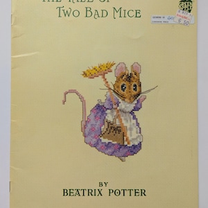 Folleto de punto de cruz, El cuento de dos ratones malos de Beatrix Potter, Green Apple Co. 1982
