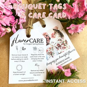 Flower Bouquet Tags Template, Flower Care Card, Flower Farmer Tags, Bouquet Care Card, Florist, Bouquet Labels, Market Bouquet Tags, Custom