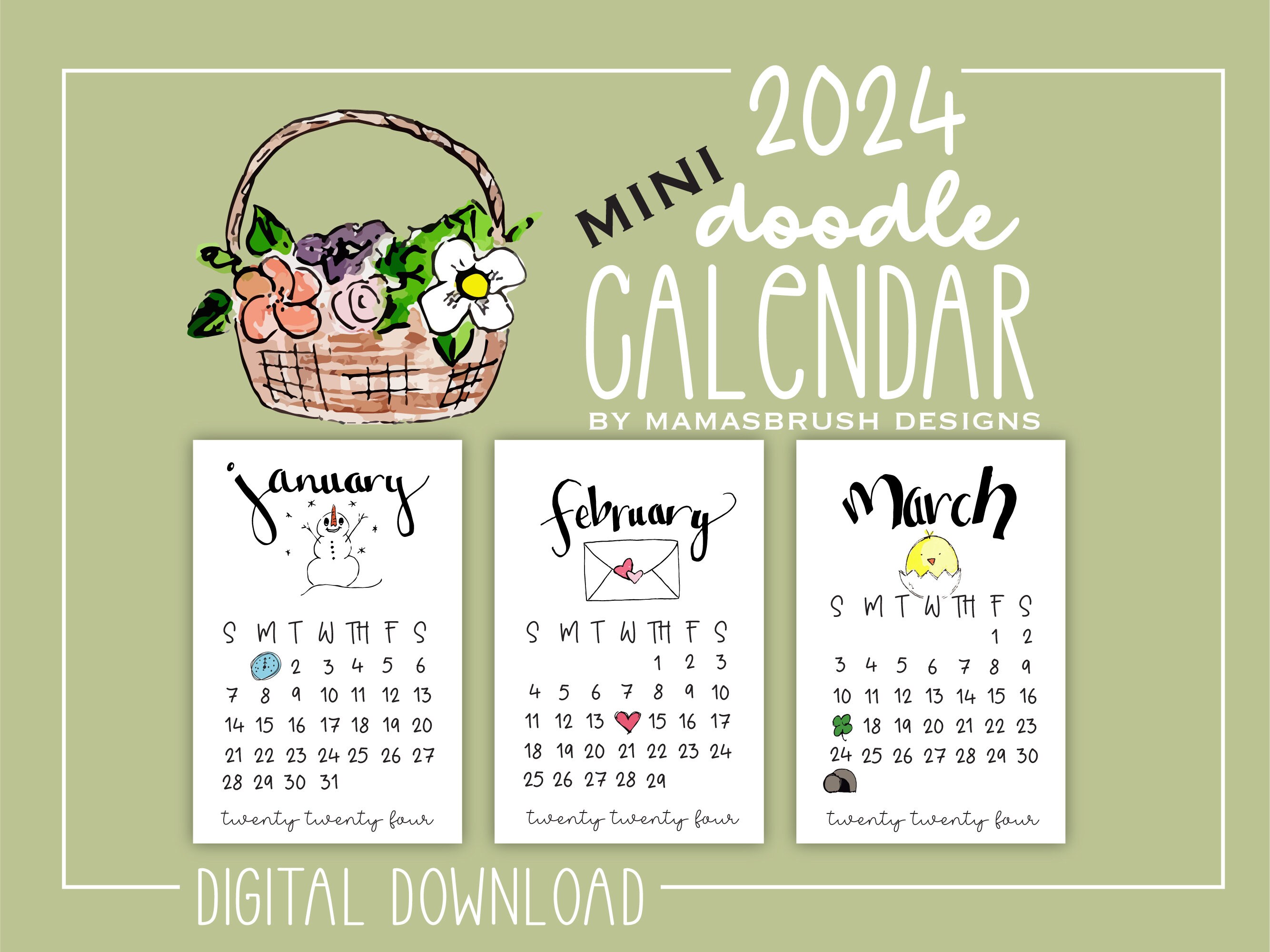 2024 Mini Doodle Calendar, Stocking Stuffer, Christmas Gift, Printable  Calendar, Illustrated Calendar, Seasonal Artwork - Etsy