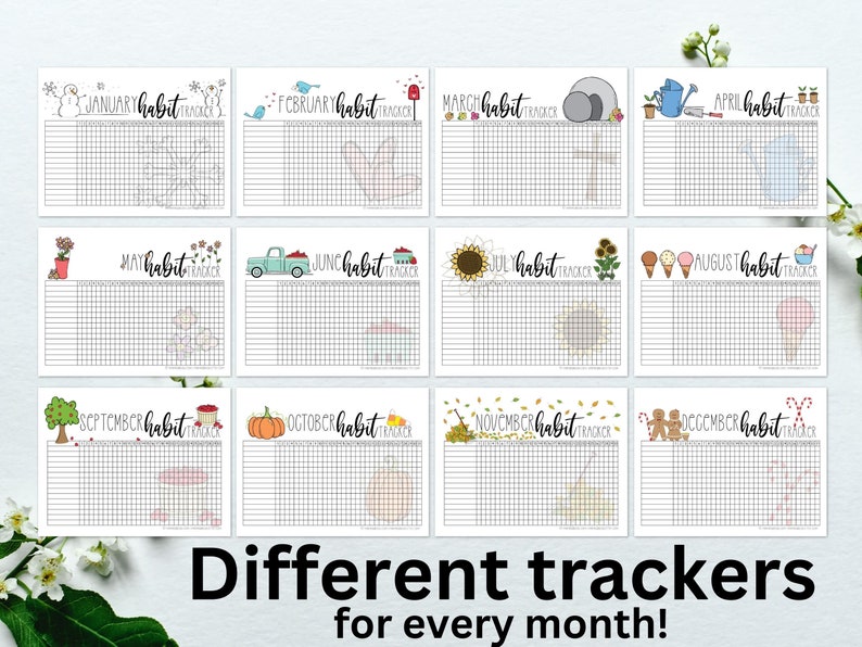 12 monthly Habit tracker, printable habit tracker, goal tracker, savings tracker, Christian habit tracker, habit planner, kid habit tracker image 2