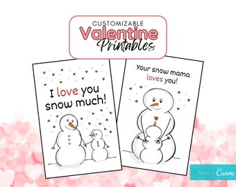 Mom Valentines, Snowman Valentine, Homeschool Valentines, Editable Valentines, Customizable Valentines, Family Valentines, Printable