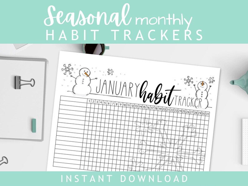 12 monthly Habit tracker, printable habit tracker, goal tracker, savings tracker, Christian habit tracker, habit planner, kid habit tracker image 1