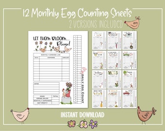 12 Monthly Egg Count & Chicken Records Sheets + Customer Information Sheets | Homestead Records | Homestead Planner | Cute Chicken Forms