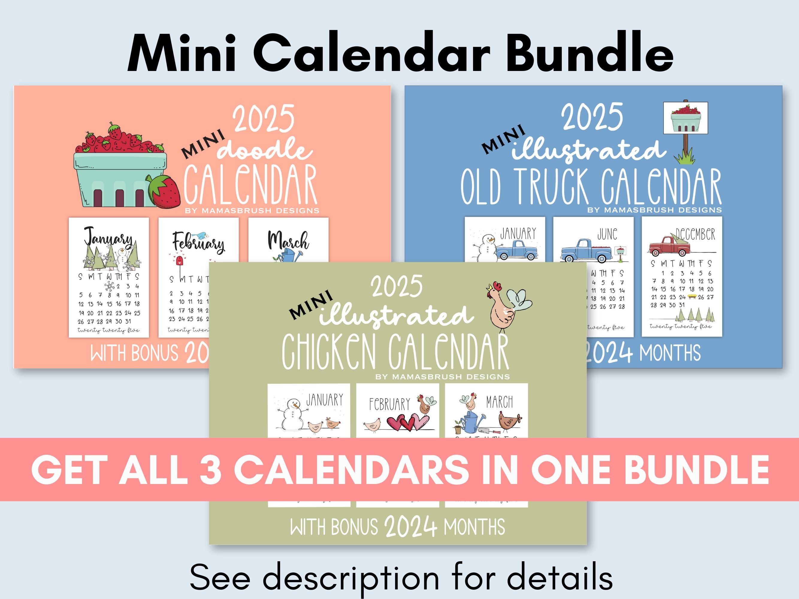2025 Mini Doodle Calendar, Stocking Stuffer, Christmas Gift, Printable ...