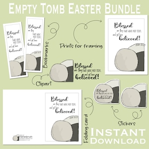 Lege tombe geïllustreerde kunstprint, kaarten, bladwijzers, tags, clipart en stickers | Pasen | Opstandingszondag | klaskaarten