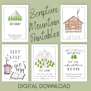 Editable Mountain Theme Christian Prints, Cabin Decor, Canva Template, Bible verses in your preferred version, church women's retreat, cards image 1