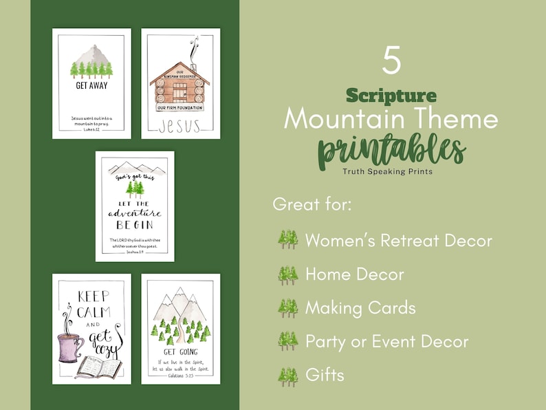 Editable Mountain Theme Christian Prints, Cabin Decor, Canva Template, Bible verses in your preferred version, church women's retreat, cards image 2