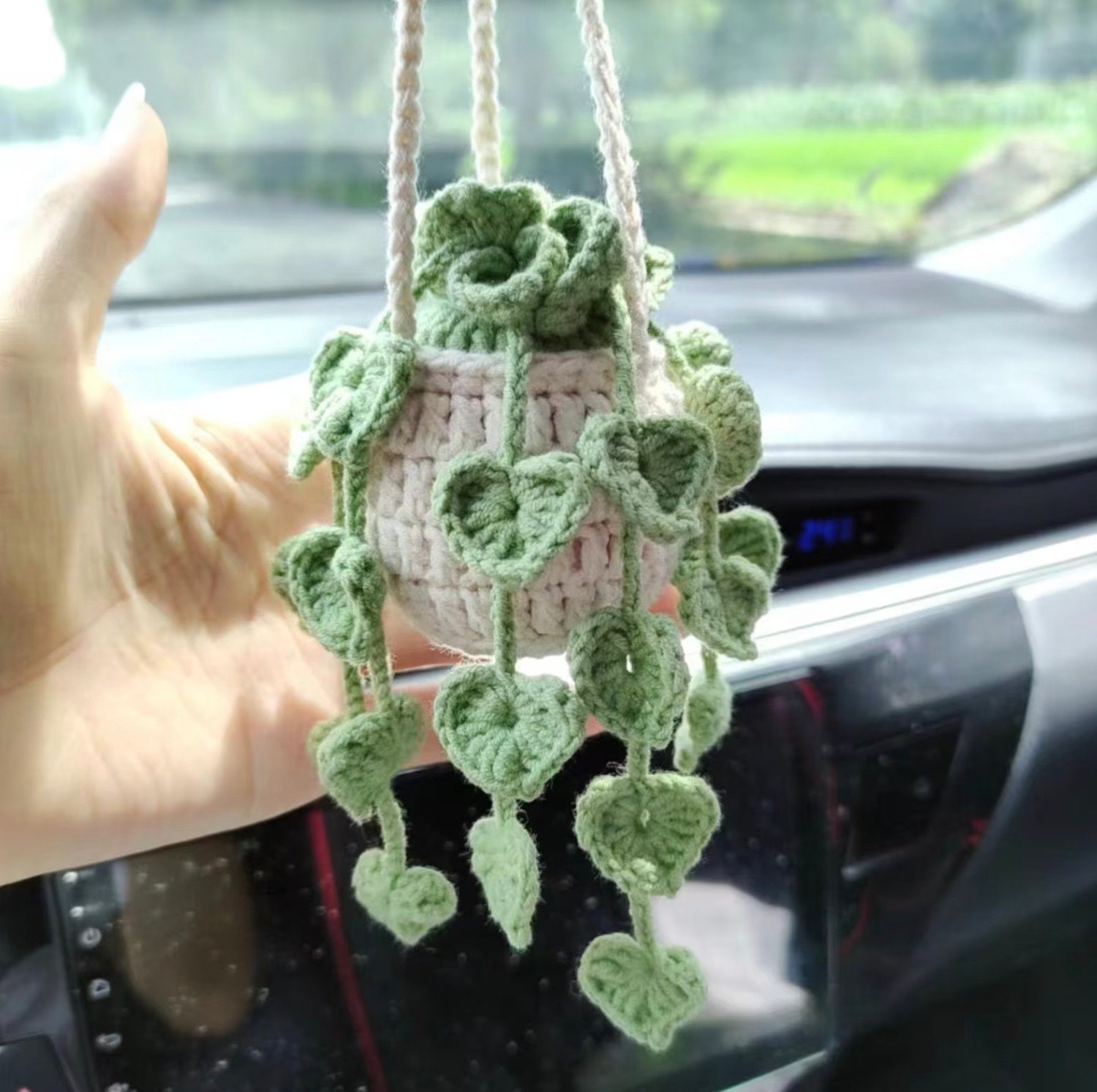 Cute Crochet Plant Car Mirror Hanging Accessories Boho - Temu