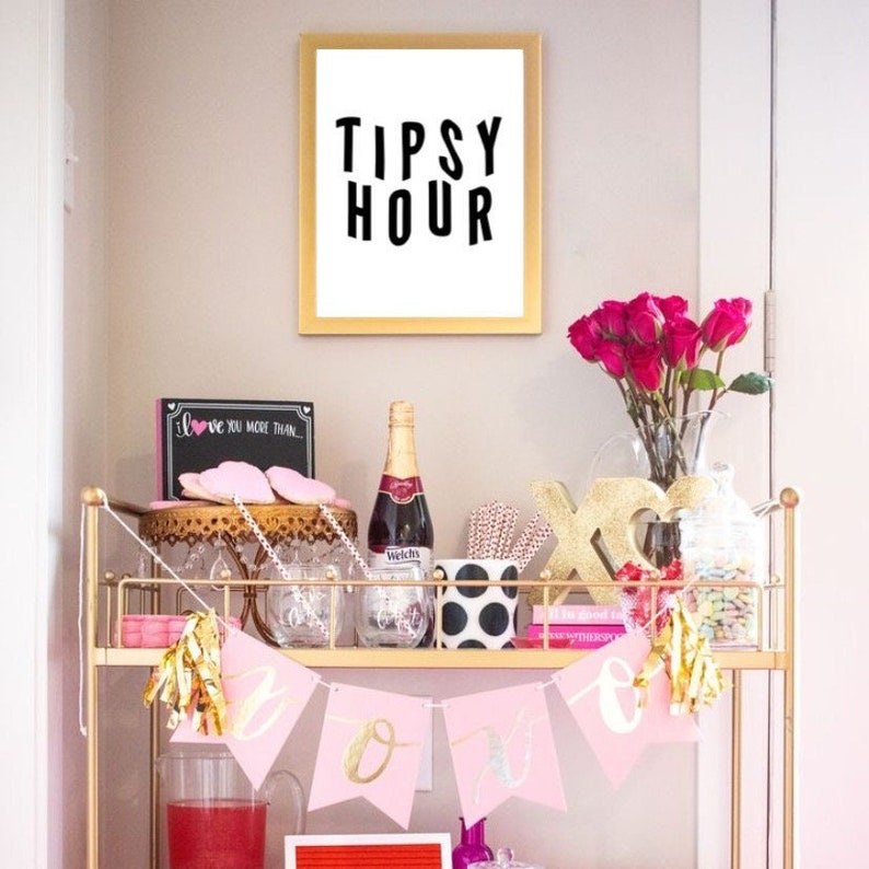 Tipsy Hour Downloadable Bar Cart Decor, Digital Bar Cart Wall Art