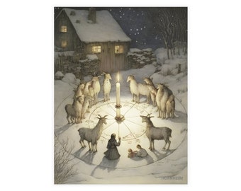 By Horn and Hoof - Greeting Cards - Norse Mythology Yule Winter Solstice Pagan Goats AI Art