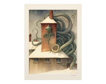 Deck the Halls - Poster Print Yule Winter Solstice Old Norse Gods Lovecraft Monster Fantasy AI Art