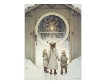 Hornheim Gate - Poster Print Pagan Mythology Wiccan Yule Winter Solstice Norse Goat Children AI Art