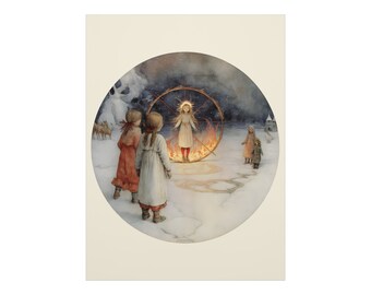 Witching Girl - Poster Art Print Pagan Mythology Yule Winter Solstice Wiccan Goats Witch AI Art