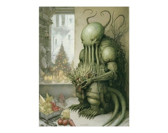 One More Present - Poster Print Yule Winter Solstice Lovecraft Cthulhu Creepy Pagan AI Art
