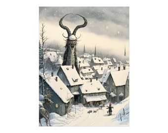 Unexpected Guest - Poster Print Winter Solstice Yule Krampus Mythology Monster Fantasy AI Art